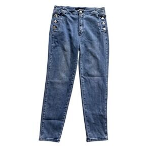 Risen Sailor Button High Rise Skinny Jeans Womens 31/13 Medium Wash Slim Denim